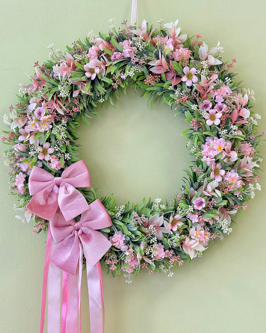 Venček na dvere 53 cm baby pink s mašličkami