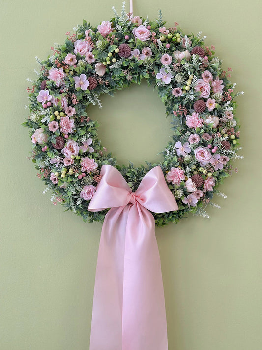 Venček na dvere Mint & pink 54 cm