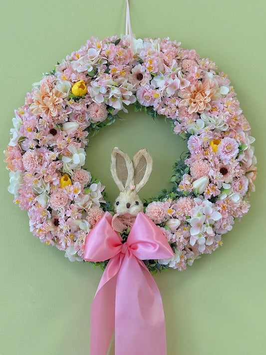 Venček na dvere so zajačikom 53 cm baby pink