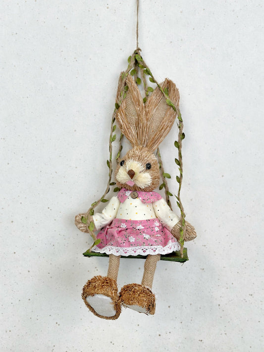 Zajačik na hojdačke - na zavesenie ,,Baby pink”  53 cm x 19 cm