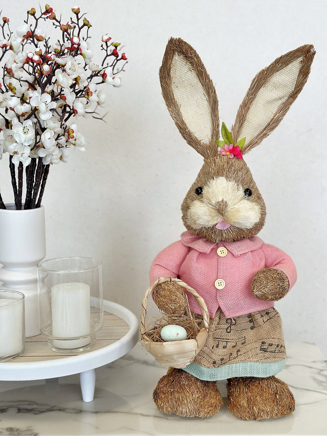 Zajačik s košíkom ,,Baby pink” 63 cm x 25 cm